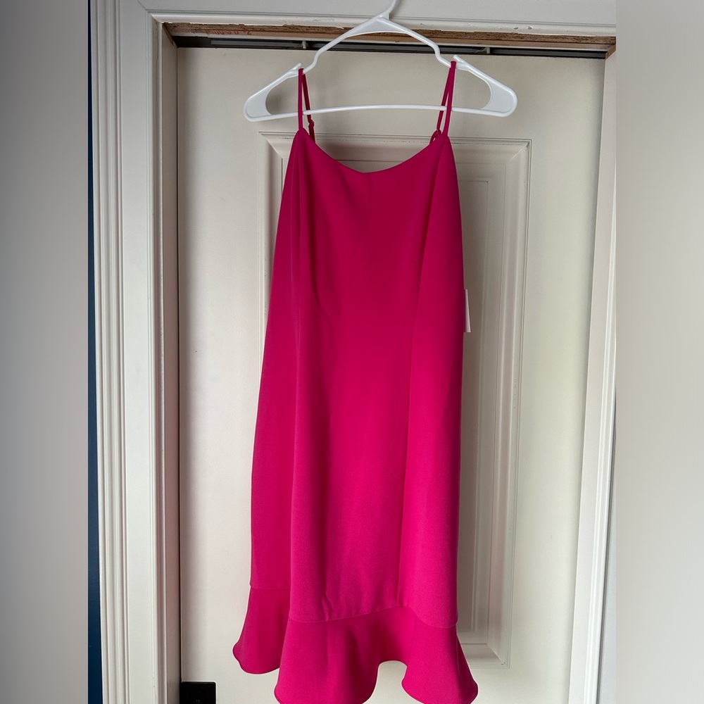 Sage spaghetti strap fitted above the knee dress with ruffle hem